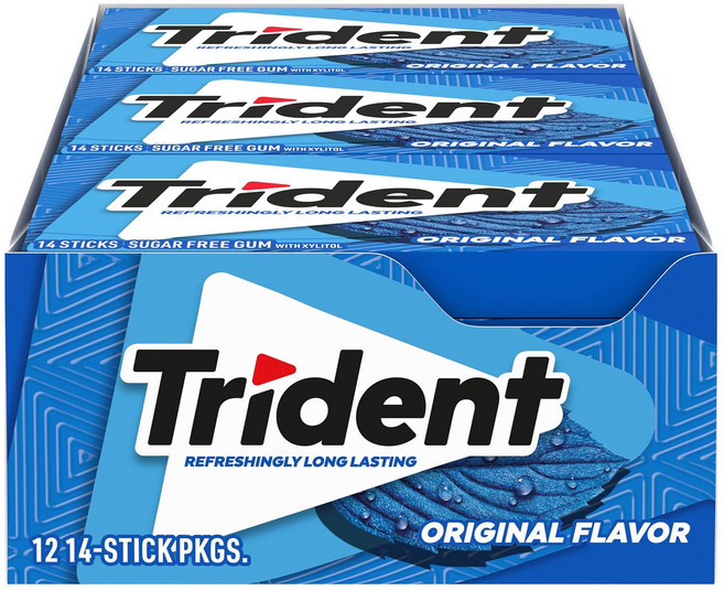 트라이던트 오리지널 페퍼민트 무설탕 껌 14개 12박스( Trident Original Flavor Sugar Free Gum 12 Packs of 14 Pieces), 168개