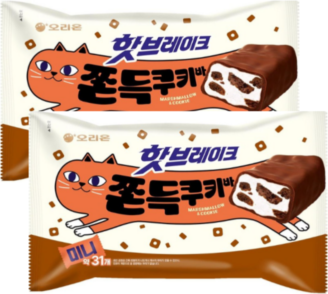 오리온 핫브레이크 쫀득 쿠키바 352g 마시멜로 초코쿠키 디저트 간식, 2개