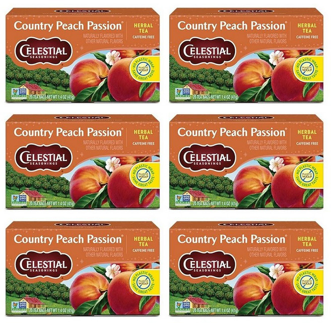 Celestial Seasonings 허브 티 버몬트 메이플 진저 무카페인 20개 6개입 262870, 복숭아, 6개들이 팩