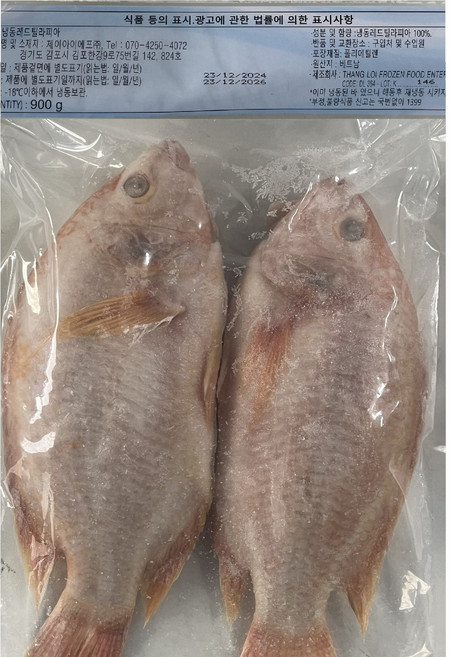 베트남 생선 레드 틸라피아 까디홍 CA DIEU HONG 1팩 2마리, 900g, 1개
