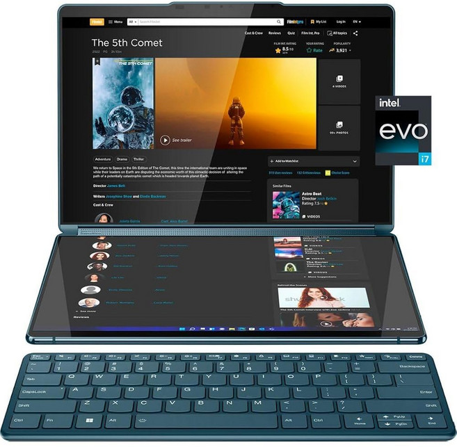 요가북 9i 2-in-1 13 3" 2 8K 듀얼 스크린 OLED 터치 노트북 - 인텔 코어 i7-1355U 16GB 메모리 - 1TB SSD - Tidal Teal - 버전, 레노버 요가북 9i 2-in-1 13.3 2.8K 듀얼, 1개