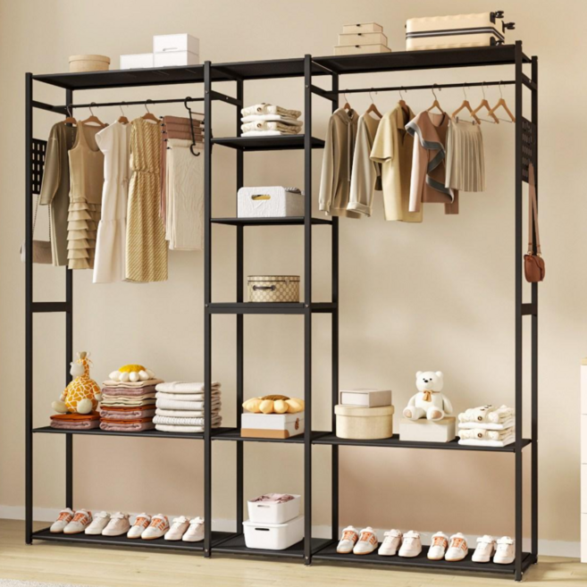 라보토리 철제 튼튼한 시스템 드레스룸 옷장 행거, 블랙 더블