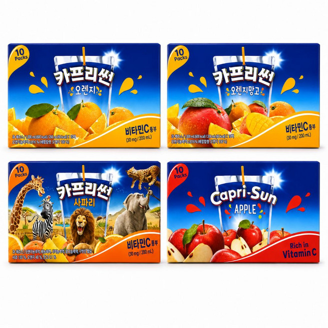 카프리선 4종 오렌지망고 +사과 +오렌지 + 사파리, 200ml, 50개