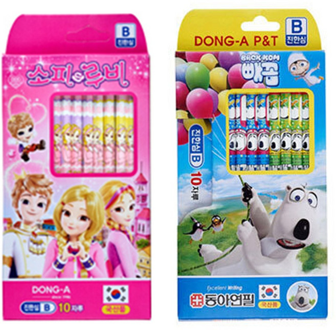 동아 캐릭터 연필 HB B 10자루 초등 보통심 진한심, B 남아용