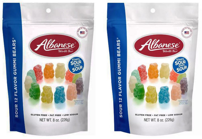 알바니즈 사워 12가지맛 구미베어 젤리 226g Albanese Worlds Best Sour Gummi Bears 8oz, 2개