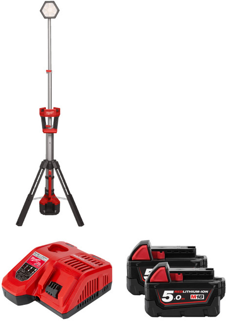 밀워키 M18 SAL2-502 LED 스탠드 작업등 5Ah 배터리 2개 충전기 세트