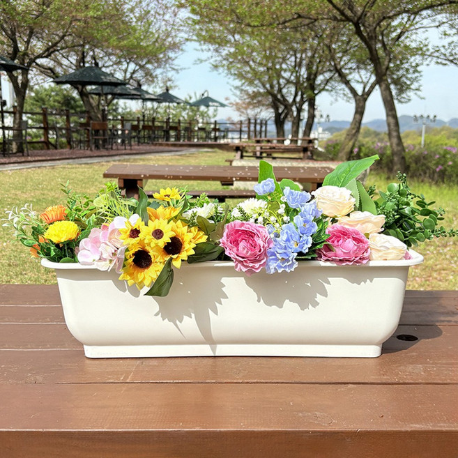 담따 대형 텃밭 화분 화이트 . 분갈이 베란다 도로 옥상 큰 사각 플라스틱, 1개