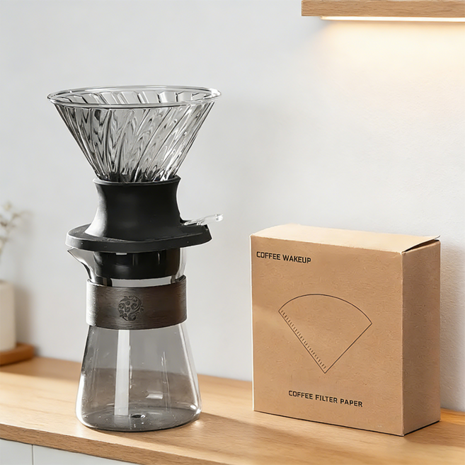 GBED V60 침출식 심플 핸드드립 커피 세트 입문용 드립퍼 세트 + 종이필터100p 1~4인용, 블랙, 1개, 400ml