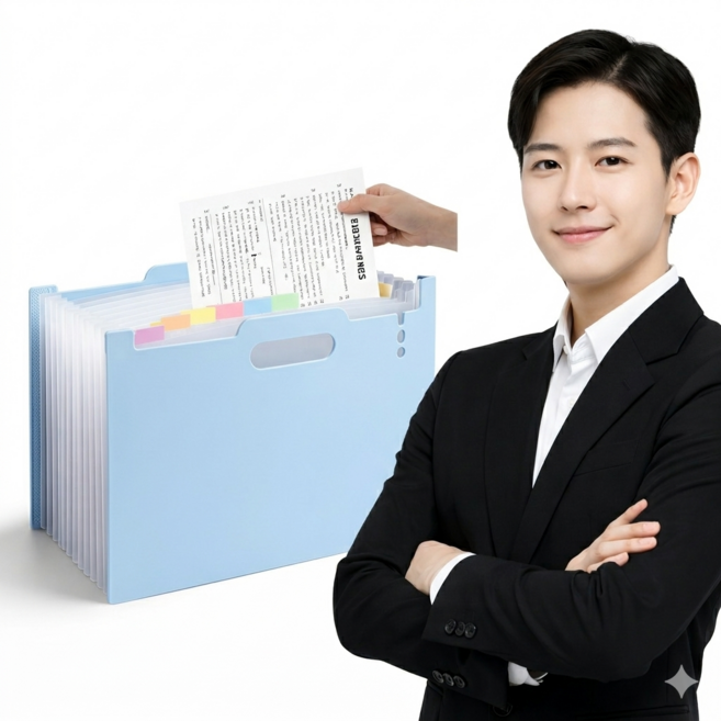네오드 A4 아코디언 파일함 13포켓 도큐먼트 스텐드형 파일철 서류함, 1개, 시크 블루