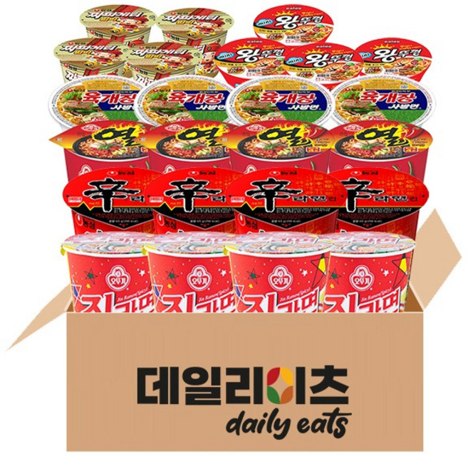 [데일리이츠] 농심 오뚜기 팔도 컵라면 6종 24개입 (진라면 매운맛 4개 + 열라면 4개 + 신라면 4개 + 짜파범벅 4개 + 육사발 4개 + 미니왕 4개), 2세트