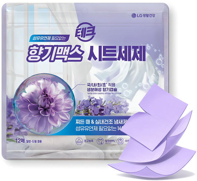 테크 섬유유연제 필요없는 향기맥스 시트세제, 12개입, 1개