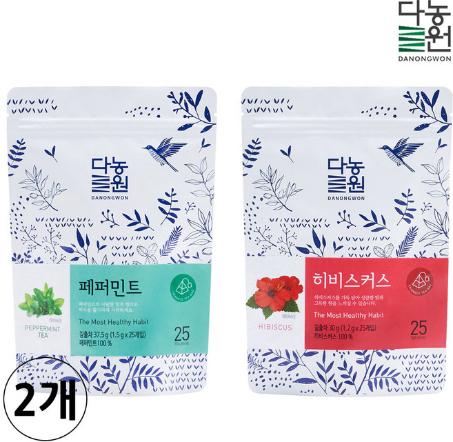 다농원 허브티 삼각티백 세트 (페퍼민트 2+히비스커스 2), 4개, 25개입, 1.5g