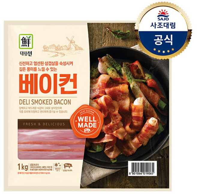 [사조대림] [대림냉동] 대림선 베이컨 1 000g x1개, 1개, 1kg