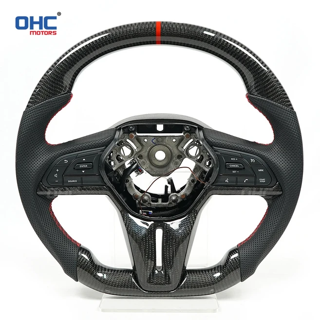CF 100% 리얼 카본 파이버 LED 스티어링 휠 닛산 GTR R35 스카이라인 니스모 패들 시프터 370Z M56 Q50 용, 03 Carbon fiber shape-2