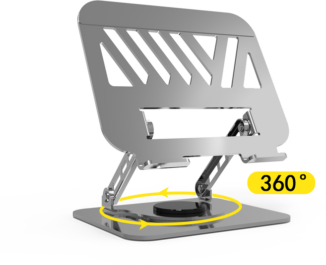 인쿨라 노트북 거치대 와이드형 메탈 쿨링홀 노트북 받침대 높이조절 받침대 휴대용-은색- 360도회전, 1개