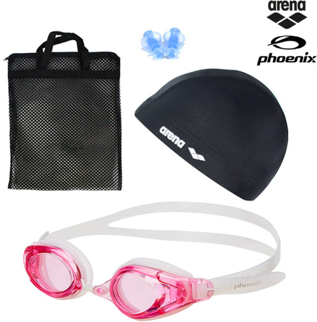 피닉스 PN-411 보급형 노미러 수경 물안경 4종세트, PN-411(핑크), 1개