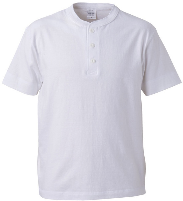 United Athle 5.6oz 亨利領 Tee 休閒純棉素T 短T, 白色