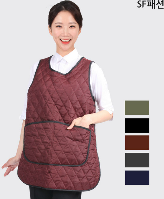 가을 겨울 누빔 경량 패딩 원피스형 앞치마 조끼, 1개, 자주(sfrm04) S