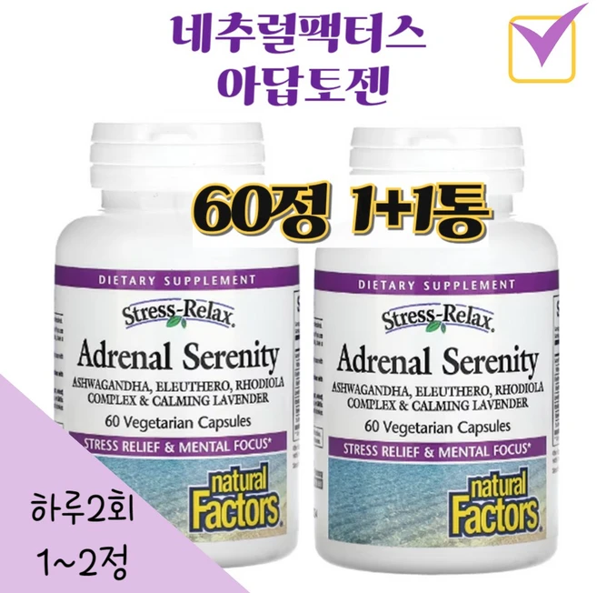 1+1 네추럴팩터스 아슈와간다 250mg 60캡슐 로디올라 홍경천 함유, 2개, 60정 - 쿠팡