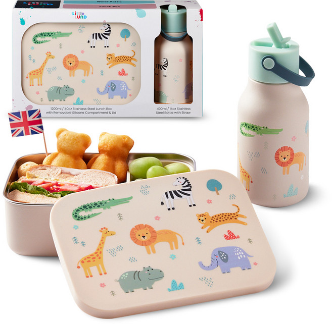 [룬드런던] 리틀룬드 기프트세트 사파리 도시락통+물병 유치원 소풍 유아 캐릭터 어린이집 유치원 피크닉 조카선물, 1개