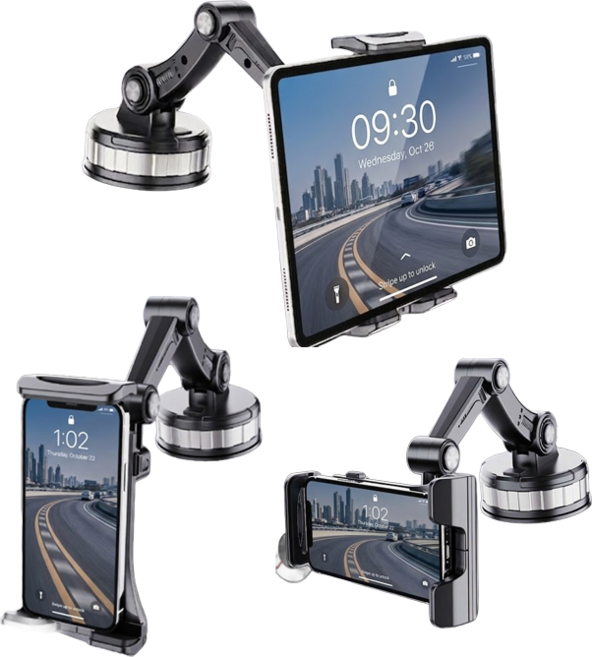 라이프엔라이크 차량용 흡착 스마트폰 태블릿 거치대 대시보드 강력흡착 360도 각도조절 멀티 거치대, 블랙, 1개