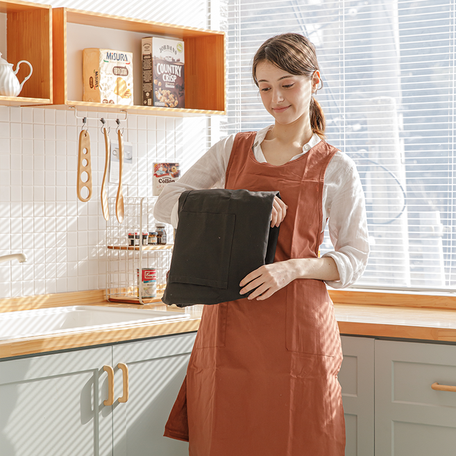 린넨 방수앞치마 2COLOR 프릴 바리스타 주방 예쁜, 1개, 레드브라운