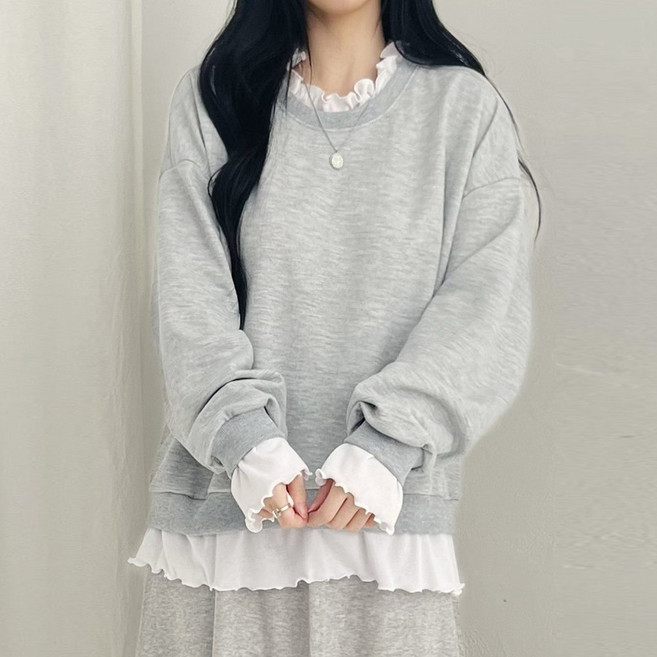 빅걸스토리 여성 봄신상 프릴 맨투맨 티셔츠