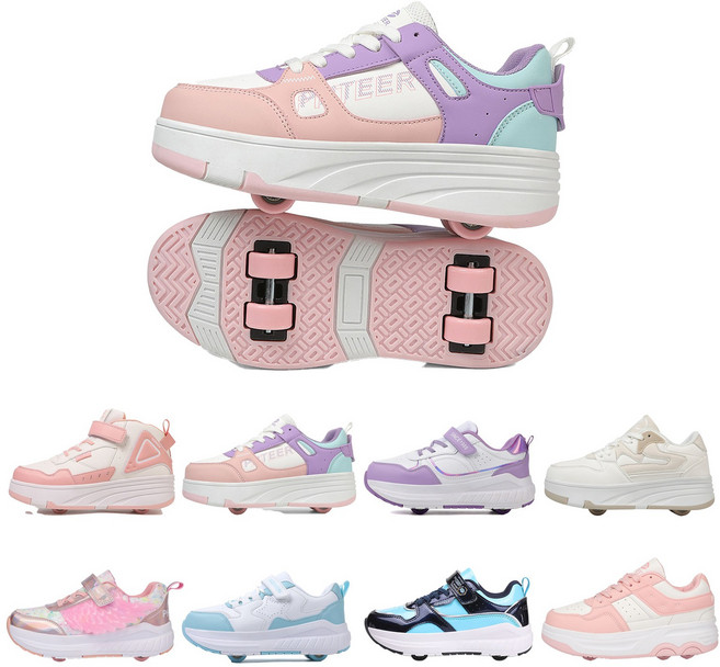 PHTEER 롤러슈즈 편한 바퀴달린 운동화 4륜 F06, 핑크색, 1개