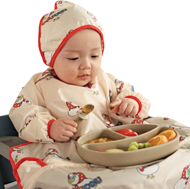 오우아스튜디오 자기주도 이유식 턱받이 식탁일체형 2way 지퍼형, 1개, 1개입, 멀티 긴팔형 코니 베이지