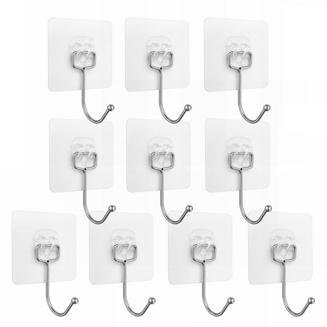 준랩 무타공 초강력 투명 프리미엄 접착식 후크, 10개, clear