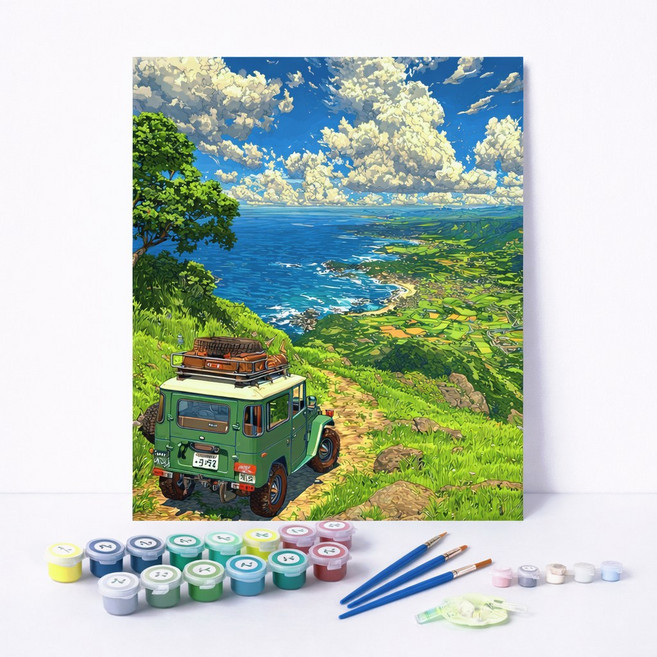 LCLC 피포페인팅 집중력 힐링 취미 유화그리기 DIY 숫자 페인팅 세트 감성 풍경 캔버스 30x40cm, 그린힐, 1개