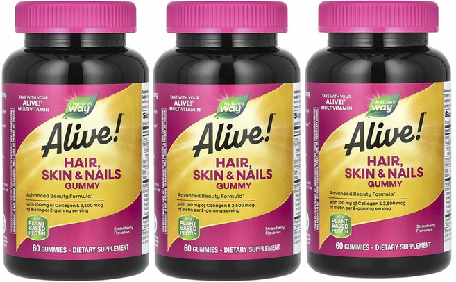 네이쳐스웨이 얼라이브! 헤어 스킨 & 네일 구미, 60정, 3개 - 쿠팡
