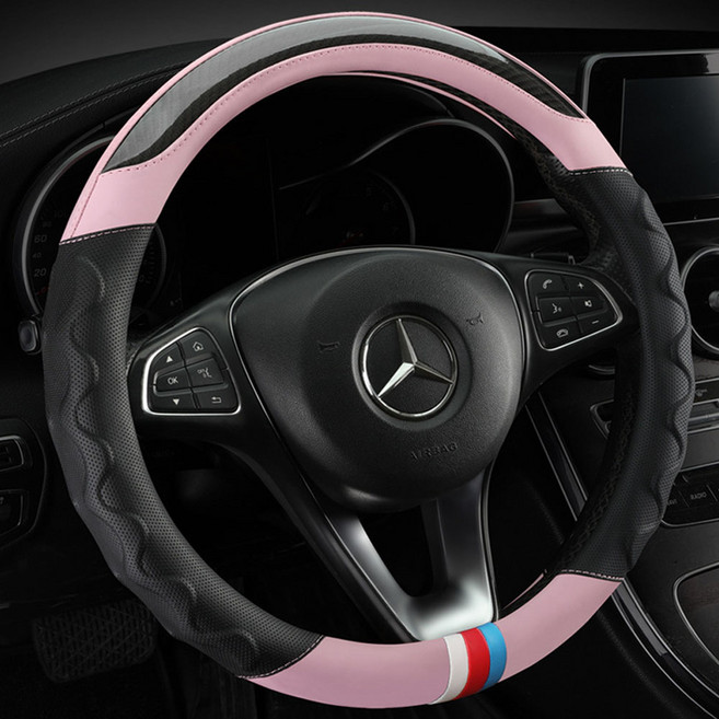 벤투로스 사계절 타공 가죽 원형 자동차 핸들커버, 4.핑크
