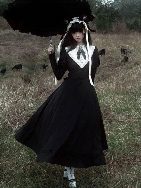 공주풍 고스로리 원피스 로리타 지뢰계 블랙 롱 패션 속치마 S 기본