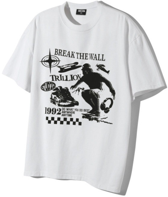 트릴리온 TRILLION 스케이트보드 피그먼트 그래픽 반팔 티셔츠 WHITE