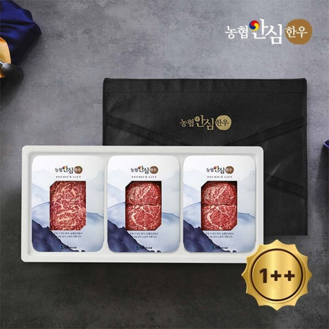[농협안심한우] 1++등급(7이상) 한우 구이선물세트 800g (등심300g+채끝300g+부채200g), 1세트