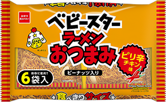 일본 오야츠컴퍼니 베이비스타 오츠마미 매콤치킨맛 땅콩믹스 6봉 개별포장 라면스낵 138g, 3개