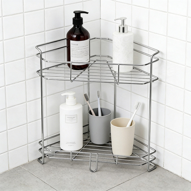 Briturn 다용도 수납 스텐레스 욕실코너선반, 1개, 2단