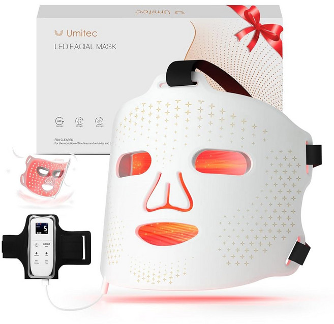 LED 페이스 마스크 라이트 테라피 리모컨 및 타이머가 있는 얼굴용 4가지 모드 레드 2000mAh 충전