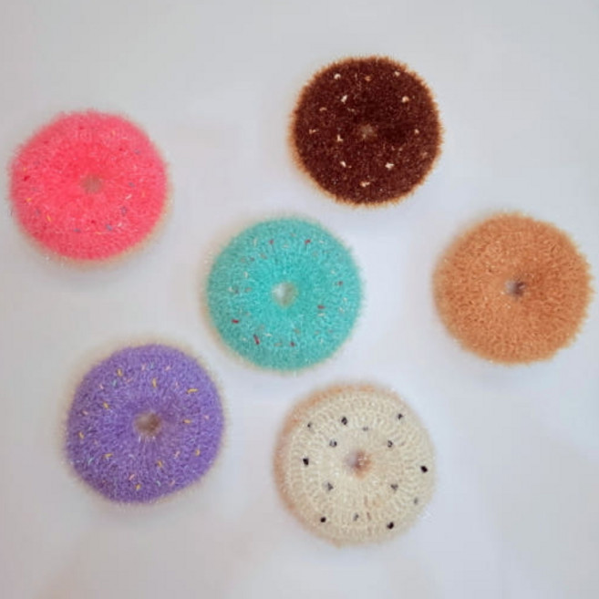 주방 수세미 아크릴 도넛수세미 손뜨게 핸드메이드 수제 답례품 선물 집들이 손뜨개 6. 글레이즈 고리 있음, 1개, 1개