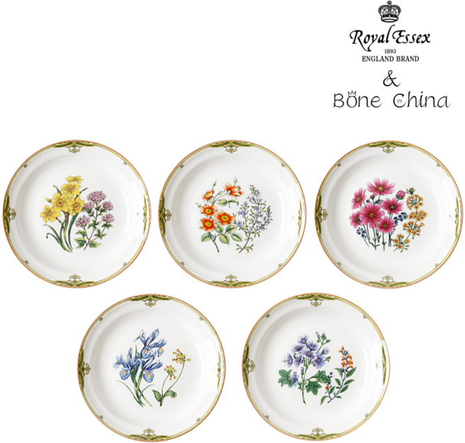 로얄에식스 버킹엄가든 본차이나 원형 8접시, 혼합 색상, 5개