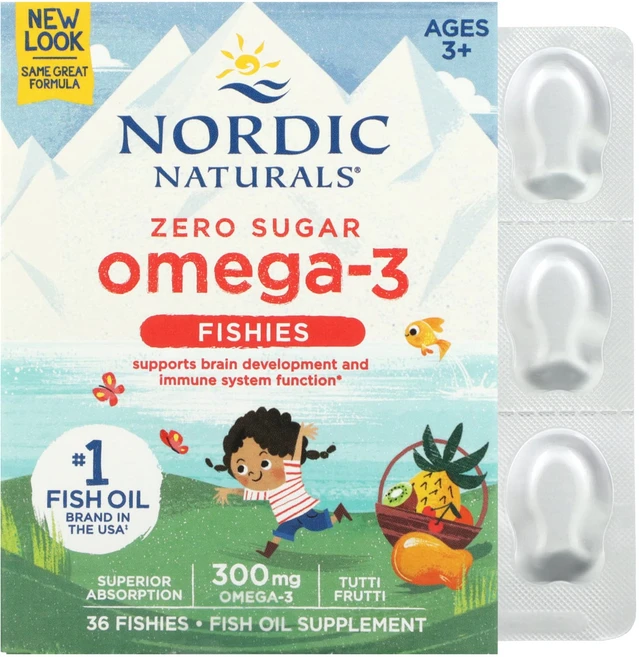 Nordic Naturals Omega-3 Fishies 무설탕 만 3세 이상 투티 프루티 300mg 젤리 36개, NordicNaturalsOmega3Fishies무설탕, 36정 - 쿠팡