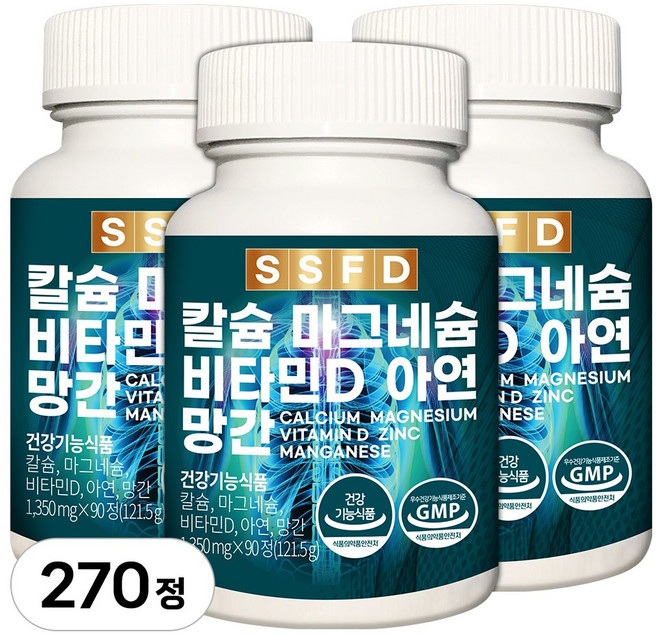 순수식품 칼슘 마그네슘 비타민D 아연 1350mg, 90정, 3개