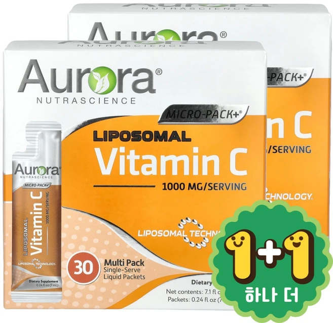 [1+1] 오로라 고함량 리포조말 비타민C 1000mg 30포 리포솜 리포좀 비타민C / 해외직구 미국배송, 2개, 210ml - 쿠팡