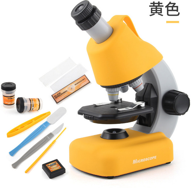 兒童顯微鏡望遠鏡 科學實驗套組, 1個, 顯微鏡 黃色 503.4g:如圖所示