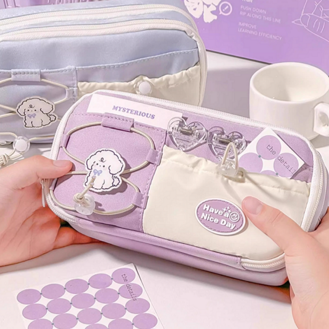 캐릭터 캔퍼스 대용량 필통 파우치 사은품, 스트링 펫 퍼플, 1개