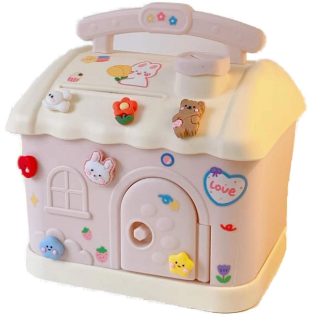 대용량 지폐 동전 DIY 하우스 스티커 금고저금통, 푸푸 핑크