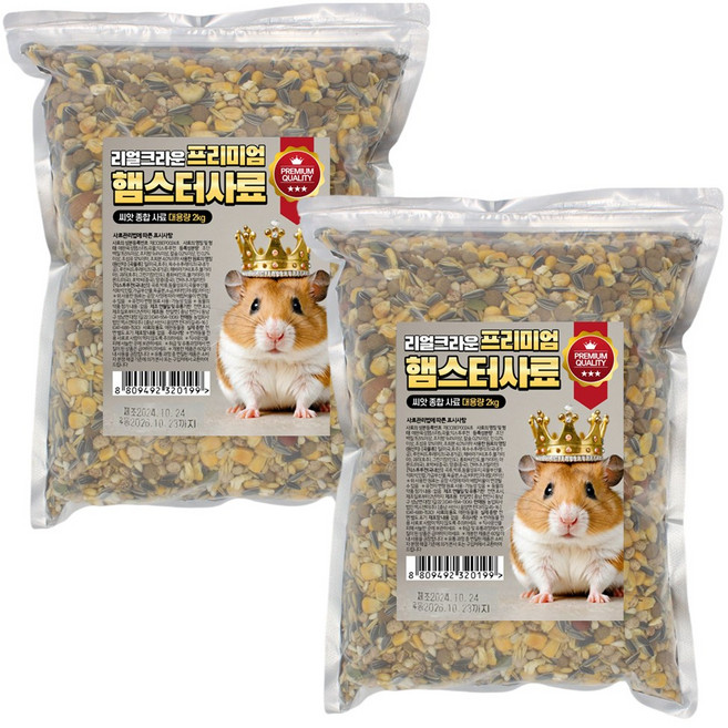 리얼크라운 프리미엄 햄스터사료 대용량, 2kg, 2개