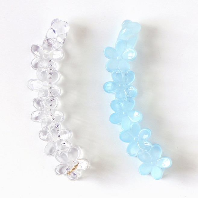 [1+1] 여성 플라워 유광 반투명 바나나핀 여자 짱짱한 국산 헤어 바나나 집게핀 2개 세트