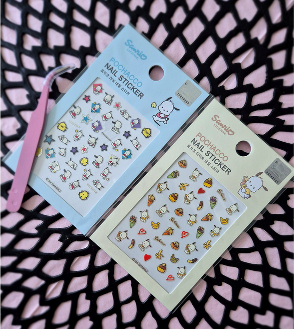 산리오 캐릭터즈 포차코 네일스티커 2종세트 네일집게 증정, 1개